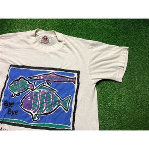 Vintage 90s Cayman Islands BWI Fish Nature Men's Single Stitch Tee Small White